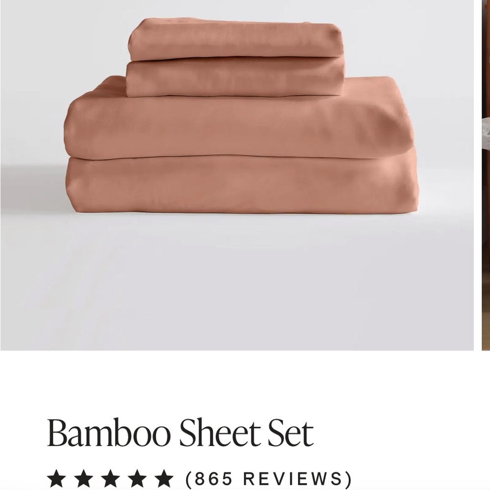 NWT Quince queen Bamboo sheet set in clay